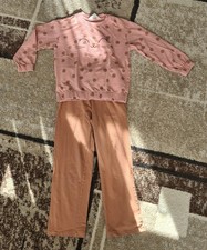 Outfit Set, Pullover, Joggpants, Mädchen, Gr.134, Rosa, Katzengesicht, H&M