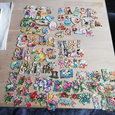 Konvolut alte Oblatenbilder Glanzbilder f. Poesiealbum in alte Pralinenschachtel