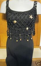 Langes schmales Kleid schwarz Ball Faschingskostüm Nixe Meer Muscheln Netz 36 S 