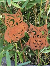 2x Dekostecker Eule NEU aus Metall in rost-braun 32 cm gross Dekostecker