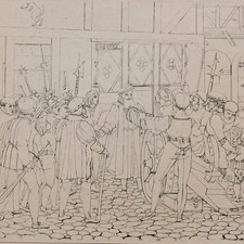 Unbekannt Historische Szene Original Radierung unsigniert um 1870