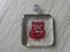 Fensterschmuck aus Glas mit Eule handarbeit Glasbild Fensterdeko