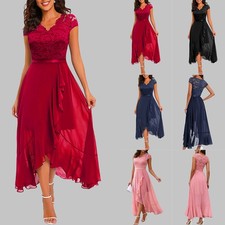 Damen V-Neck Spitze Midikleid