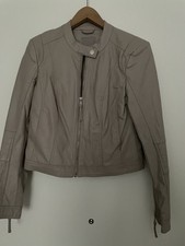 Damen Jacke Gr. 38, Leder-Optik, Kurzjacke Blouson, Beige-grau