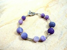 Damen Armband aus Achat Violett Edelstahl Silber NEU 18 cm lang NEU