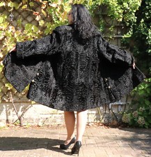 Pelzmantel Breitschwanz Persianer Lammfell Pelz Swinger Winter Mantel Schwarz