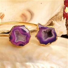 Schlicht 24 K Vergoldet 20 - 26 cm  925er Silber Ober-Armreif Achat Druse Lila