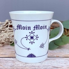 Kaffeebecher Indisch Blau " Moin Moin " 300ml Porzellan Tasse maritim