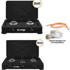 Trio Gaskocher 2/3-flammig Campingkocher Gasherd Kochfeld Kocher Gaskochfeld sw