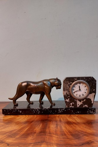 Art deco kaminuhr mit panther - art,