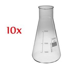 10 Stück Erlenmeyerkolben 2000 mL 2 L weithals Bördelrand Borosilikat Laborglas