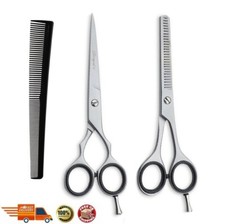 Friseurscheren-Set Solingen mit Kamm, Barbier, Effilierschere Set 15 cm silber