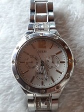 GUESS Damenuhr Edelstahl, silber, Strasssteine