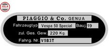 Typenschild Vespa Smallframe