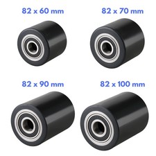 Hubwagenrollen Polyurethan schwarz 82 x 60, 70, 90, 100 mm Achse 12 17 20 25 mm