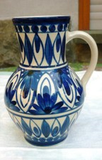 Wunderschöner Keramik Krug DDR Herstellung 20cm hoch Saft , Wein,  blau weiss