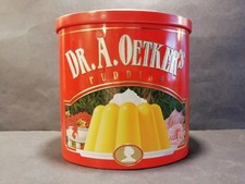 Schöne nostalgische rote ovale Blechdose Dr A. Oetker s Pudding
