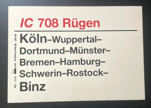 Zuglaufschild 708 rügen - zuglaufschild,