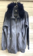 DEHA Strickjacke Damen Cardigan Jacke Gr. S 60% Wolle Blau Fellkragen