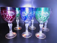 6 Stk. Annahütte Überfang Glas, Weinrömer, Bleikristall