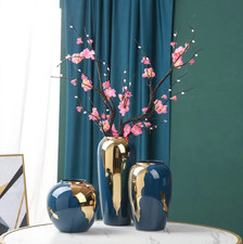 Vasen Set Blau Gold Abstrakt | Modern Luxus Deko