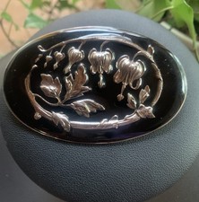 Gablonzer  Schmuck-Anhänger,Silberfarben, Emaille schwarzVintage, Blütenbild 270