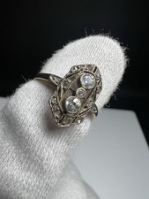 Antik Ring Diamant Jugendstil Art Deco 14K Gold Navette Altschliff Rosenschliff