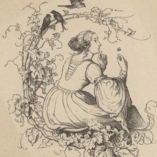 Ludwig Richter nach Aus dem Volksleben Frauenbildnis Romantik Holzstich 19 Jhd