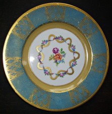 Bavaria Schumann Arzberg Zierteller mit Blumen Hellblau-Gold-Dekor 1918-1929? 