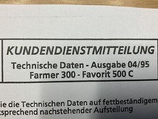 Fendt Farmer 300, Favorit 500, Technische Daten, 1995, Einstelldaten, Kopie,