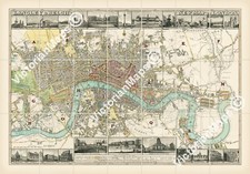 Neue Karte von London alter antiker Planführer Langley & Belch 1812 Kunstdruck Poster