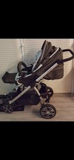 Gesslein F4 Kombi Kinderwagen  neutral grau/weiß mit Hibiskusblüten