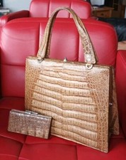 Handtasche mit Portemonnaie Krokodilleder 70er Jahre