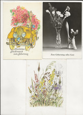 55/159 AK GEBURTSTAG BLUMENVASE HOLZKATZE BLUMENAUTO BLUMENWIESE