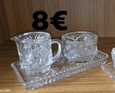 Zuckerdose und Milchkännchen Set aus Kristall mit Untersetzer