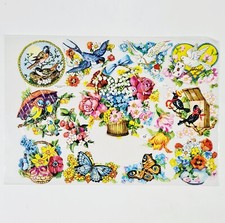 Glanzbilder/Oblaten/Stampfersen BLUMEN/VÖGEL/SCHMETTERLING Poesiealbum/Scrapbook