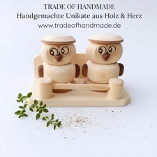 3er Set Salzstreuer Pfefferstreuer Holz Eulen Handgemacht Deko Küche Unikat