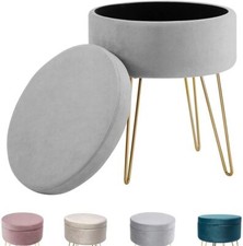 Hocker samt rund, schminktisch hocker, Polsterhocker,Schminktischbänke, grau