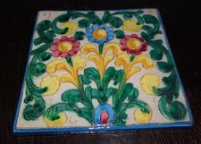 Vintage Kachel Fliese 60ziger Jahre Keramik bunt 15,3 mal 15 cm Untersetzer A 35