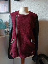 Bikerjacke Pimkie weinrot wolle/Kunstleder Materialmix Gr.36+weiche Mütze Pieces