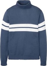 Rollkragenpullover Gr. 52/54 (L) Indigo Weiß Herren Langarm-Pulli Oberteil Neu*