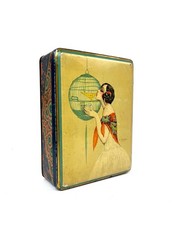 Seltene antike Jugendstil Art Deco Blechdose Frau küsst Vogel im Käfig Lager Mucha