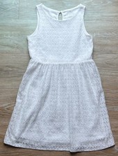 H&M Mädchen Spitzenkleid mit Jerseyfutter Gr. 134/140 Weiß/Blumen NEU