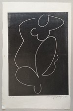 Abstrahierter sitzender weiblicher Akt - signierter Linolschnitt Auflage 30 1954