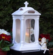 Grablaterne Grablampe Grableuchte Massiv Grablicht Grabschmuck Weiss Kerze ⭐⭐⭐⭐