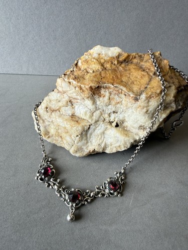 Antikes granat silber collier - antikes,