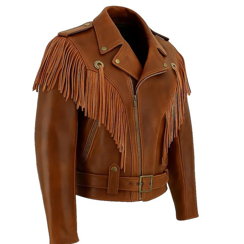 Braune fransen lederjacke - braune,