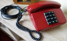 Tasten-Telefon, weinrot, Januar 1980, Post, DFG, Typenschild, rot