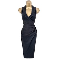 Karen Millen Größe UK 8 ATEMBERAUBENDES SCHWARZES SMOKING BLEISTIFT WACKEL KLEID