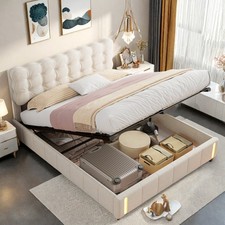 Polsterbett Boxspringbett 140x200 cm mit LED-Stauraum Bettgestell mit Lattenros